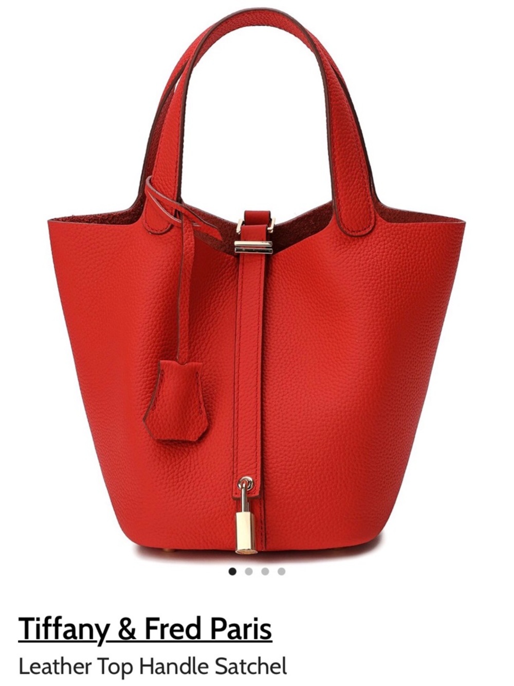 Tiffany & Fred Red Pebbled Leather Mini Tote with working lock and dust bag